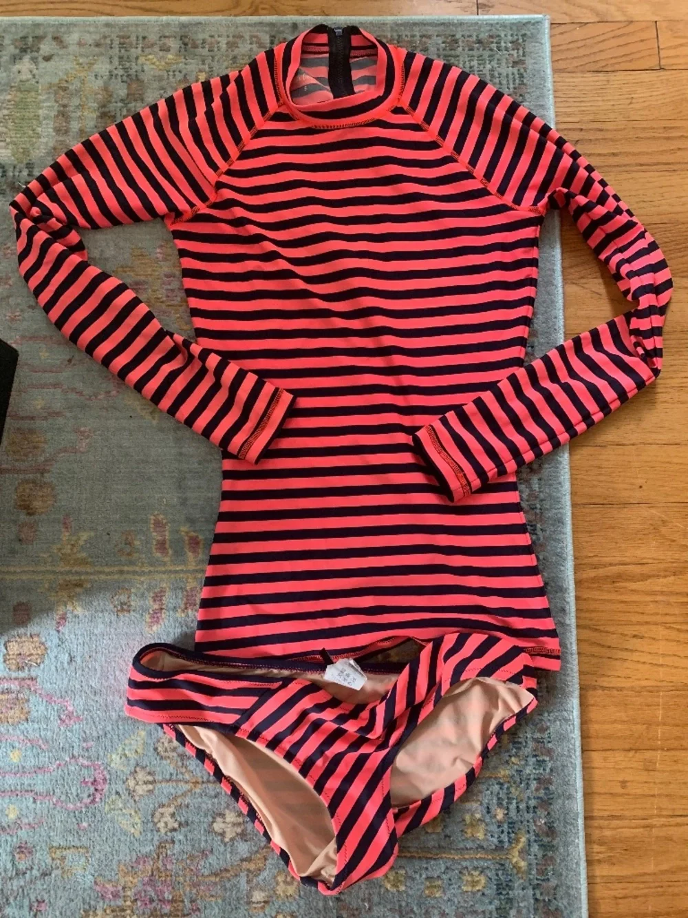 J. Crew Red & Navy Stripe Swimsuit Rashguard Top & Bikini Bottom